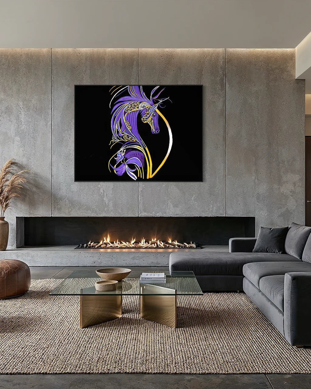 Becoming Me BLACK Canvas Originals art print (54x72 inches), landscape statement print in condo.