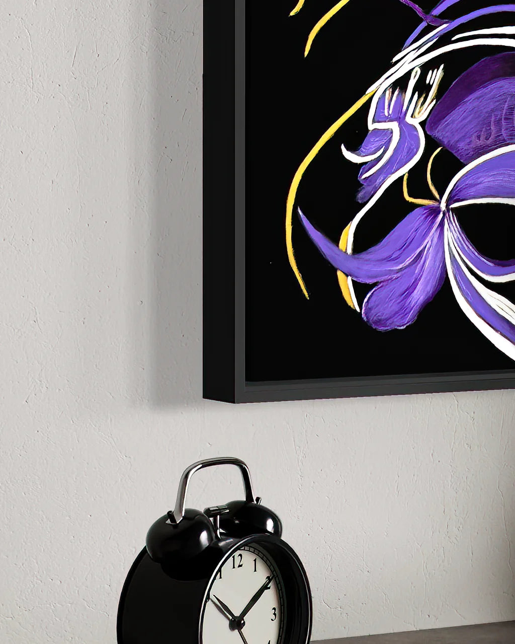 Floating frame detail of Becoming Me BLACK Canvas Originals painting by Sonia Malboeuf, showing float profile.