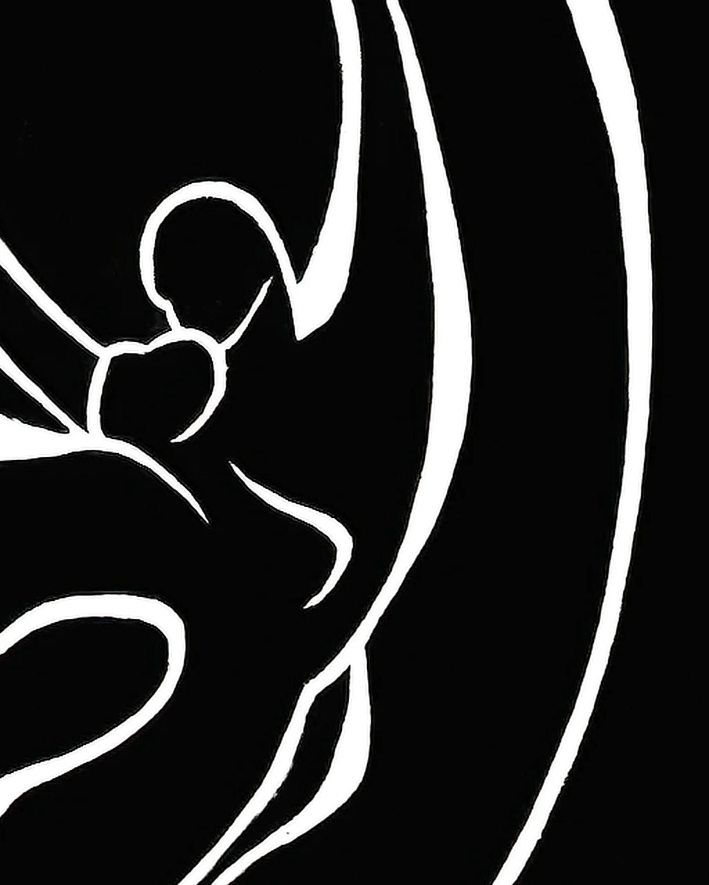 Macro detail of Celestial Lovers original painting showing textured brushwork and sweeping acrylic lines.