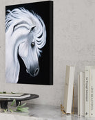 White horse giclée art print on a black background