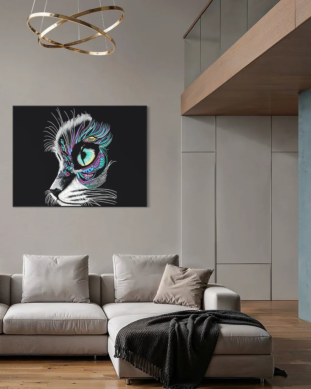 Moonlit Gaze 72x54 BLACK Canvas Originals landscape statement art in contemporary loft interior