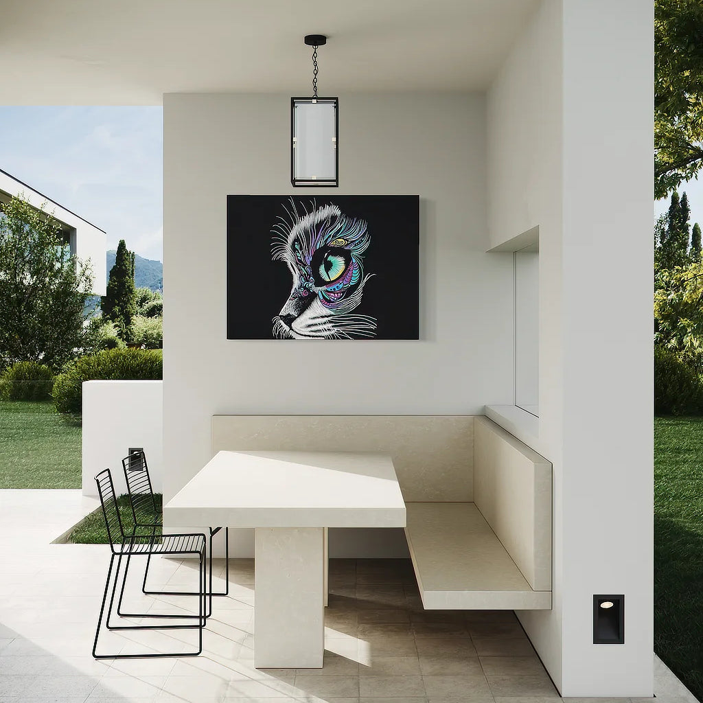 Moonlit Gaze ChromaLuxe HD metal wall art in modern outdoor architectural space
