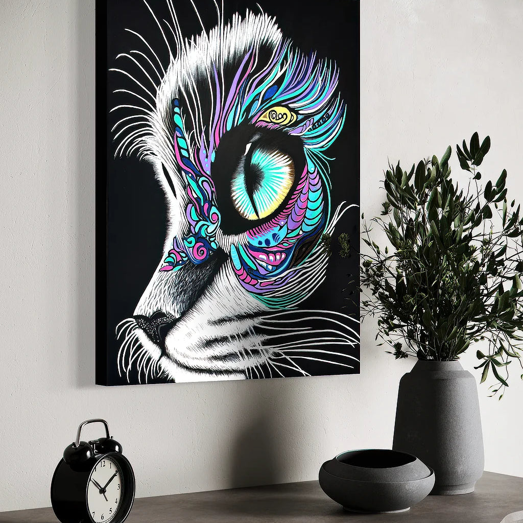 Moonlit Gaze BLACK Canvas Originals museum wrap art print (24x18 inches), showing black finished edge detail.