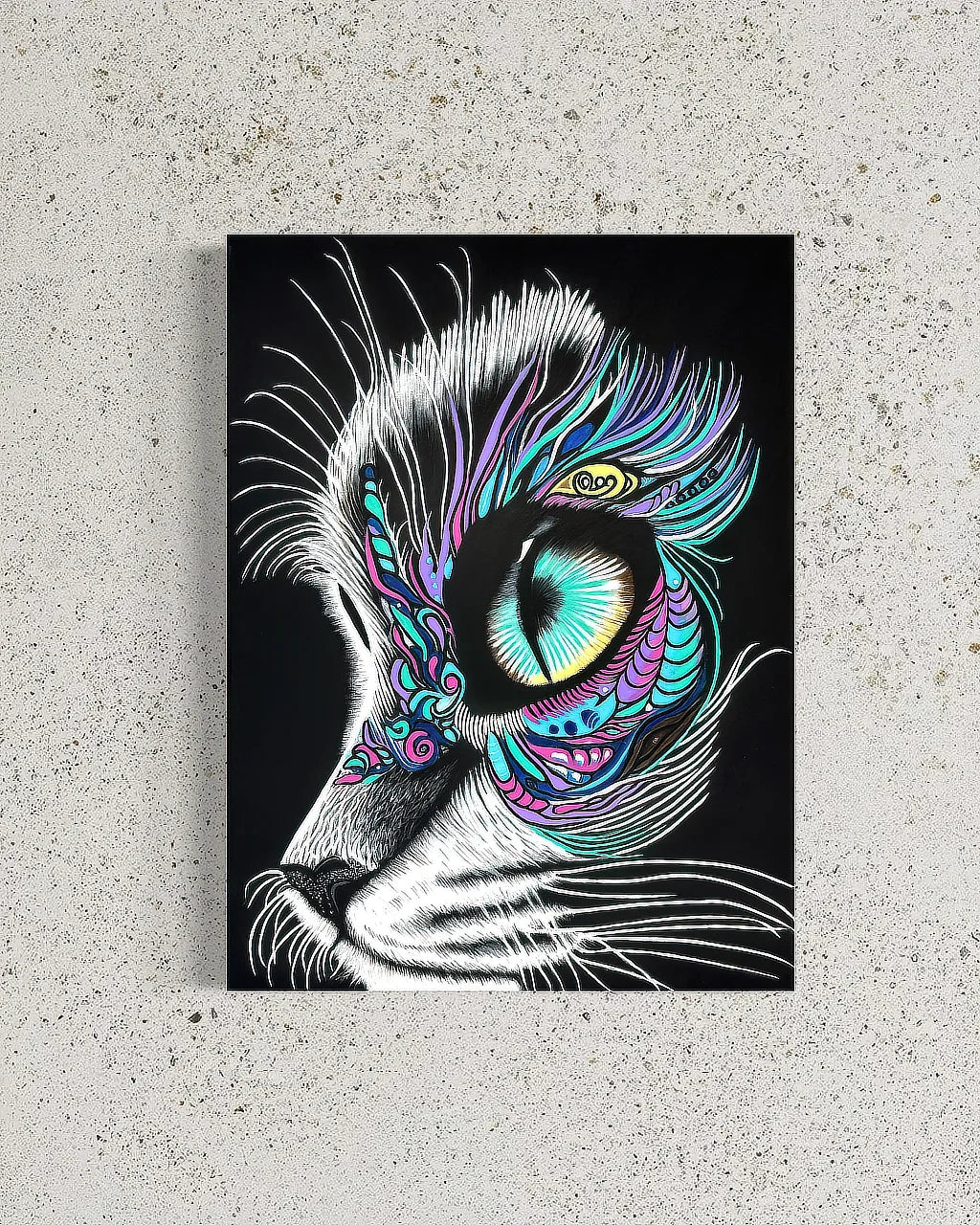 Moonlit Gaze original painting on canvas by Sonia Malboeuf, unframed close studio view with visible brush strokes