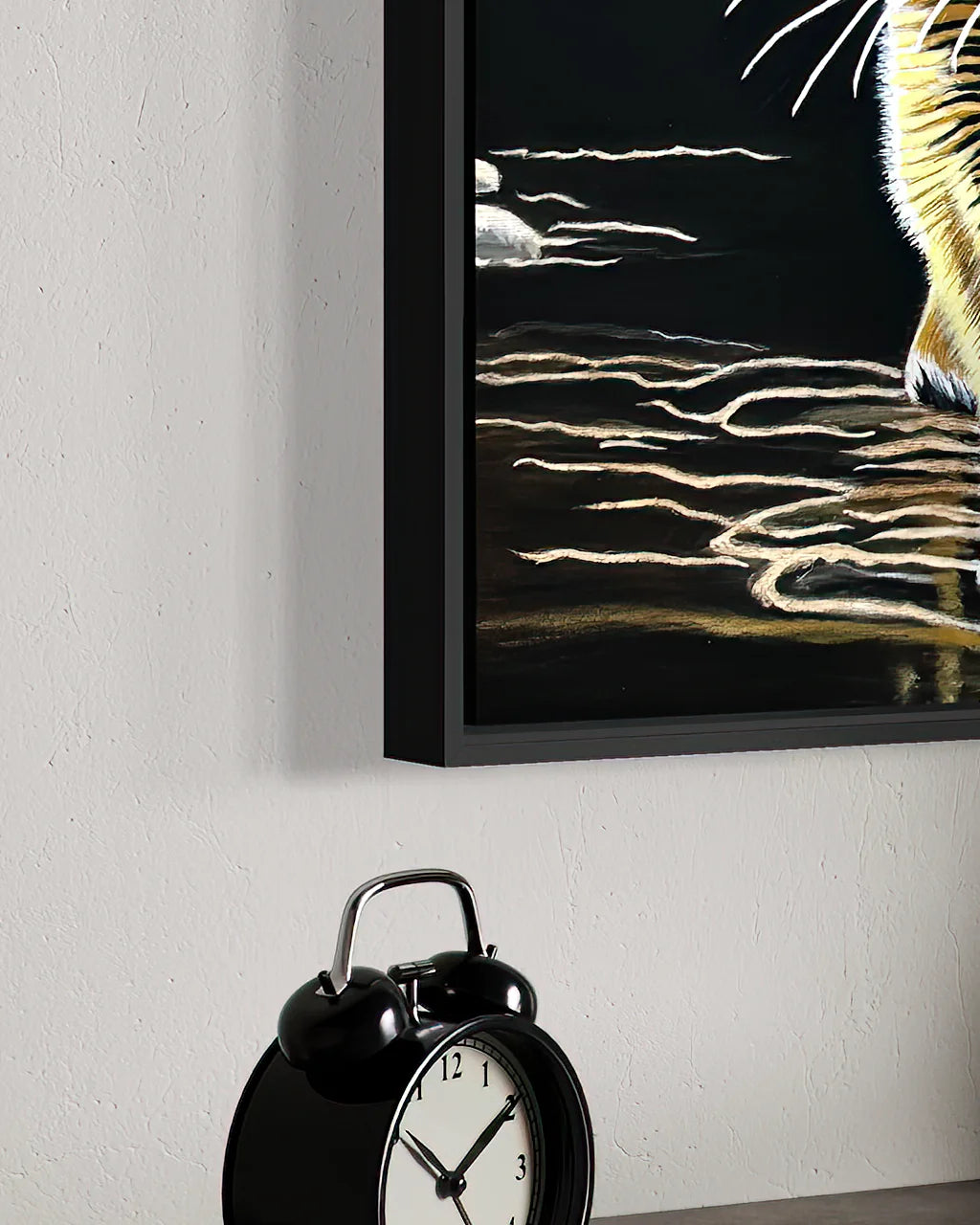 Floating frame detail of Mountain Lion-Kojo BLACK Canvas Originals painting by Sonia Malboeuf, showing float profile.