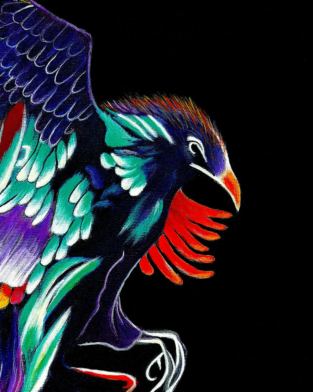 Macro detail of Rise Up BLACK Canvas Originals painting by Sonia Malboeuf, close-up brushwork detail.