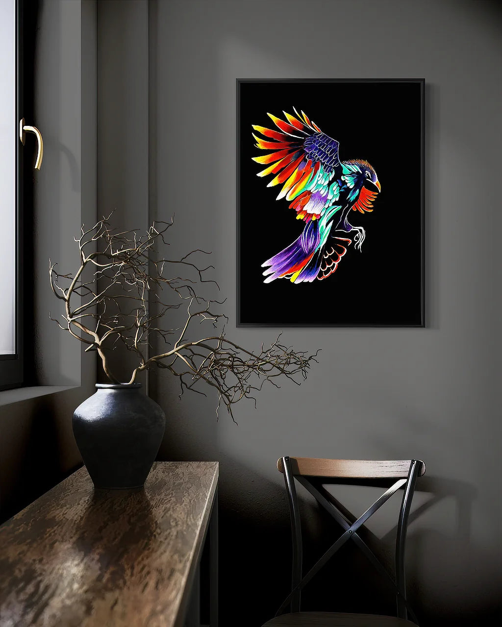 Rise Up BLACK Canvas Originals painting (24x18 inches) by Sonia Malboeuf, in a collector’s home.