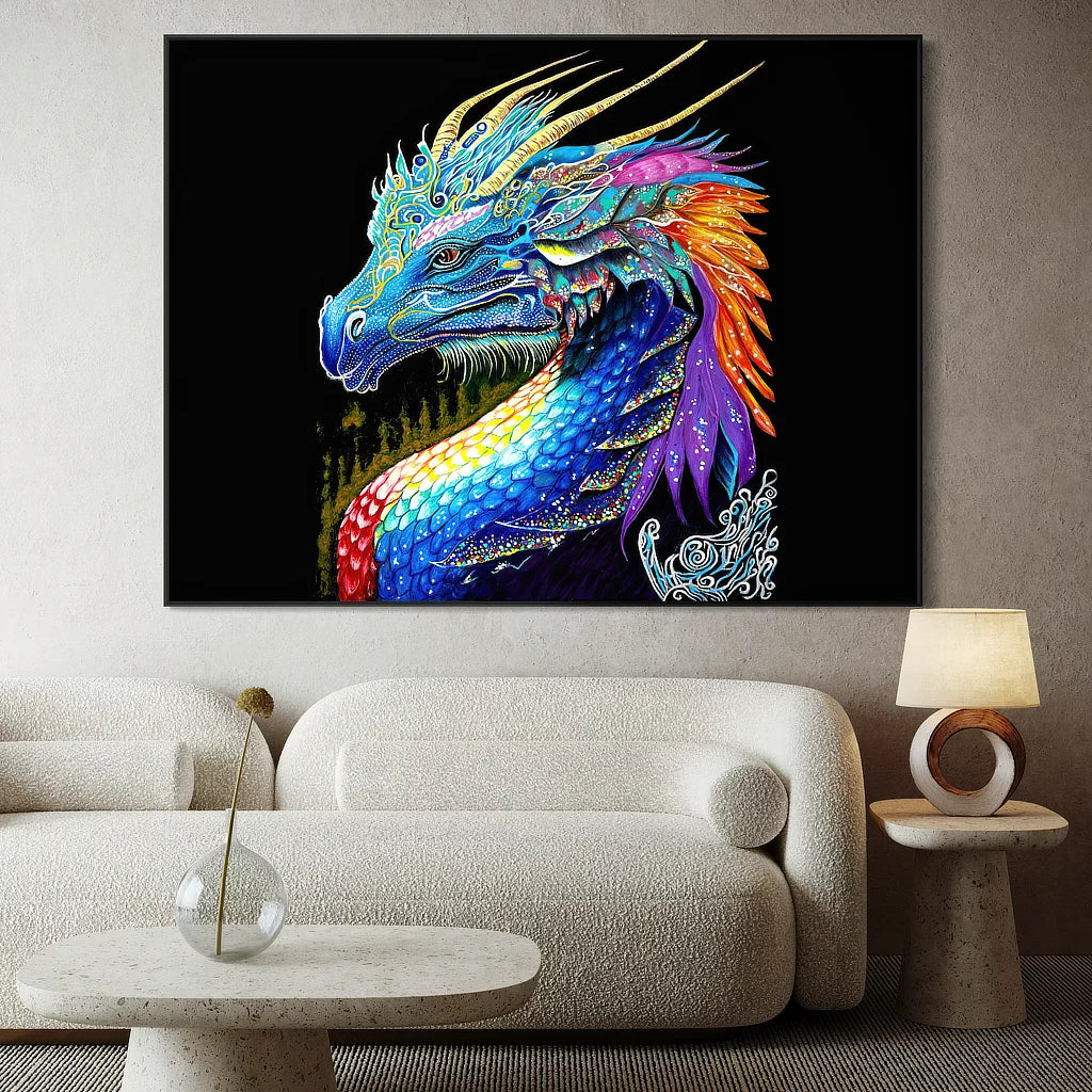 The Guardian BLACK Canvas Originals art print (54x72 inches), landscape statement print in modern living room.