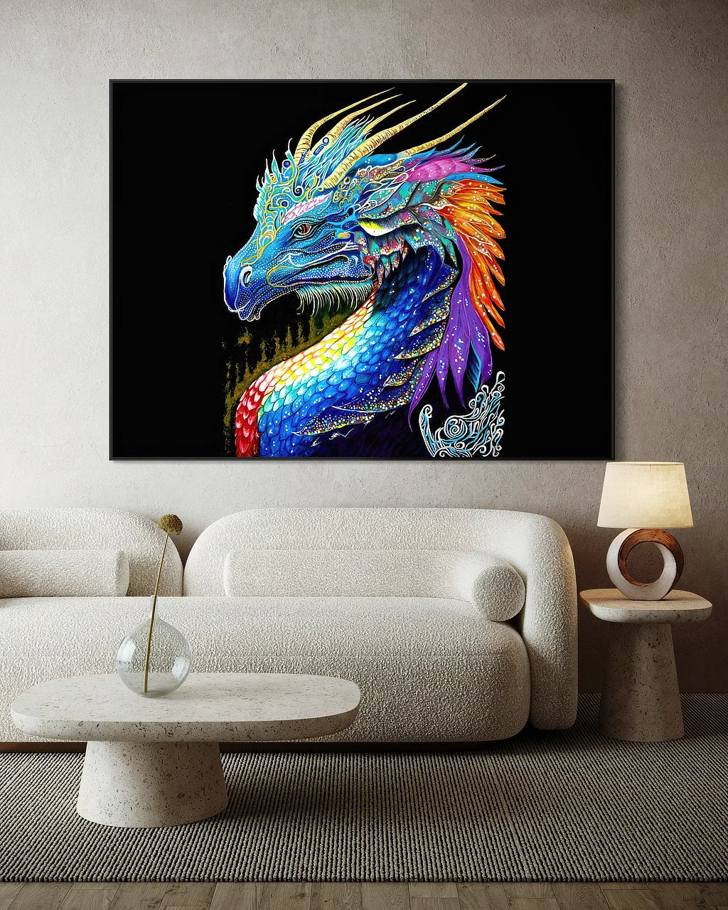 The Guardian BLACK Canvas Originals art print (54x72 inches), landscape statement print in modern living room.
