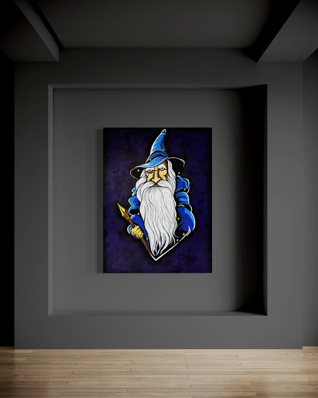 The Last Wizard BLACK Canvas Originals painting (72x54 inches) by Sonia Malboeuf, gallery exhibition.