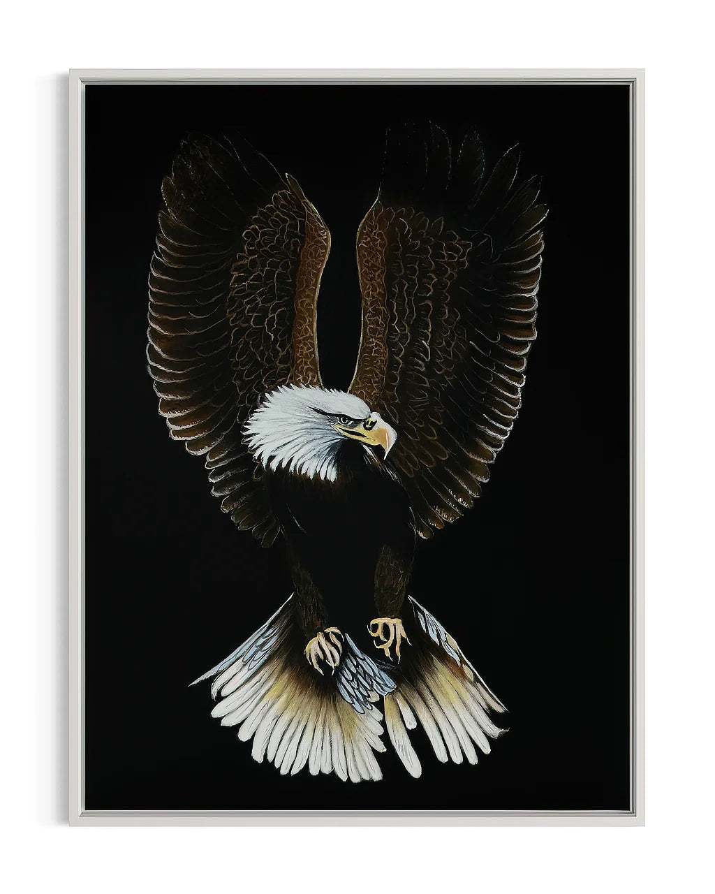 Black canvas painting of bald eagle by Sonia Malboeuf