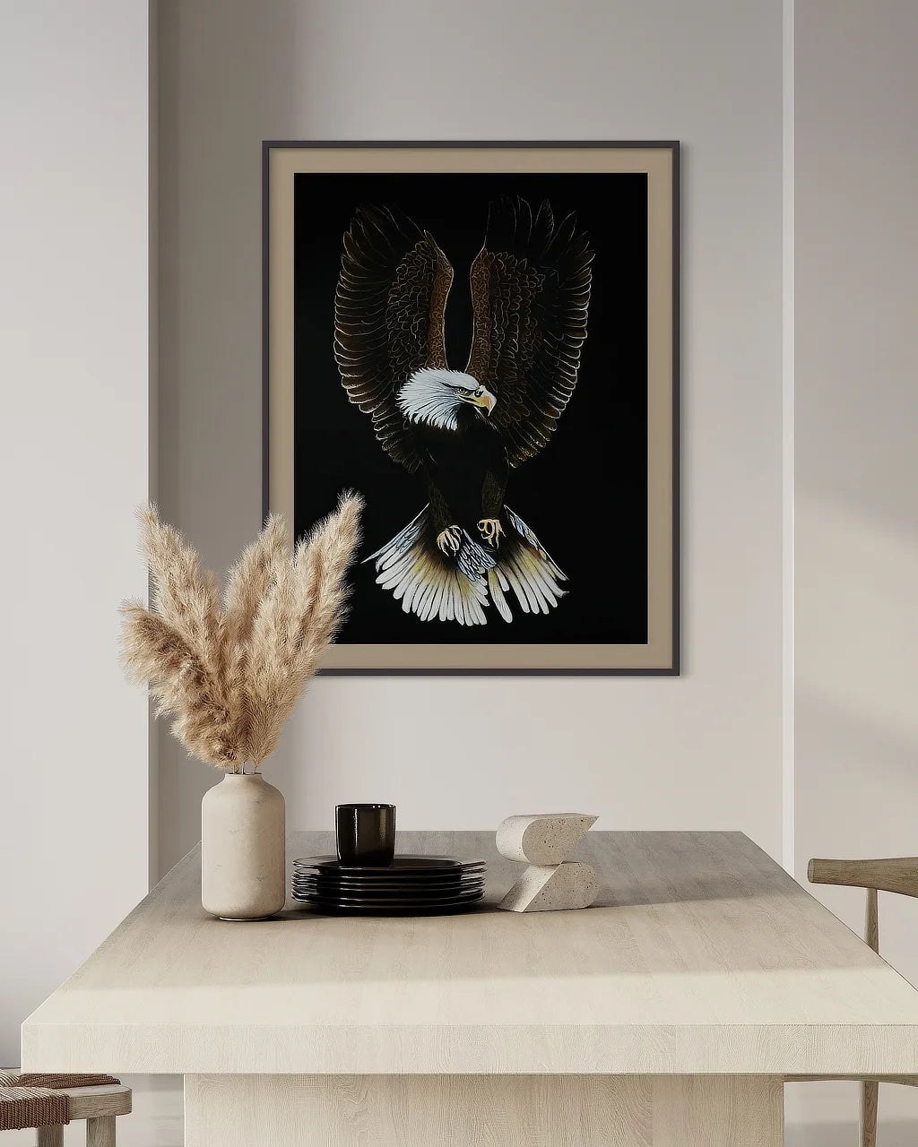 Bald Eagle print on dining room wall