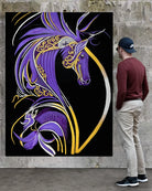 Noah looking at Becoming Me, BLACK Canvas Originals museum wrap art print (72x54 inches), on museum stonewall.