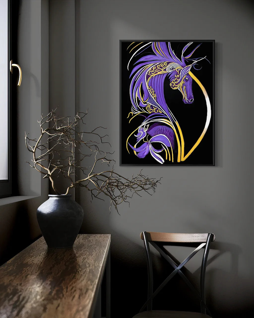 Becoming Me BLACK Canvas Originals painting (24x18 inches) by Sonia Malboeuf, in a collector’s home.