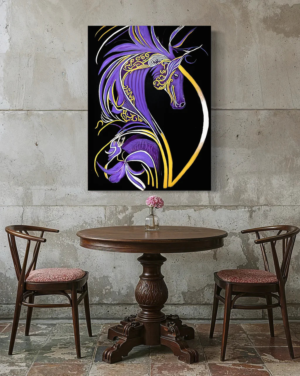 Becoming Me BLACK Canvas Originals Chromaluxe® HD Metal outdoor wall art (48x36 inches), in restaurant patio area.