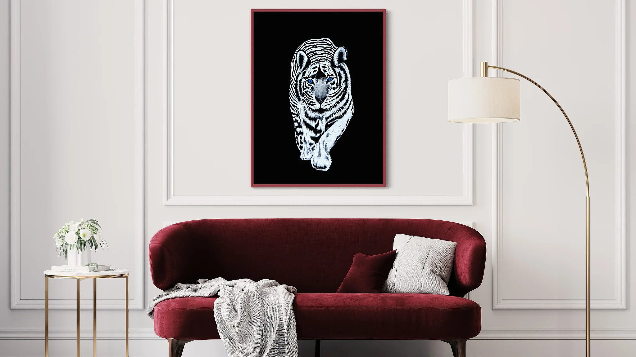 White Siberian tiger print by Sonia Malboeuf
