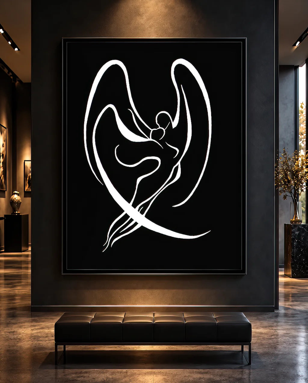 Celestial Lovers BLACK Canvas Originals painting (72x54 inches) by Sonia Malboeuf, gallery exhibition.