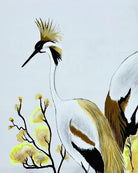 Macro detail of Cranes-Not Talking original canvas painting by Sonia Malboeuf, close-up brushwork detail.