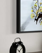 Floating frame detail of Cranes-Not Talking BLACK Canvas Originals painting by Sonia Malboeuf, showing float profile.