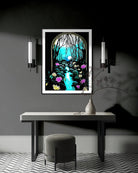 Enchanted Brook BLACK Canvas Originals fine art matte paper print (40x30 inches), in minimalist hallway.