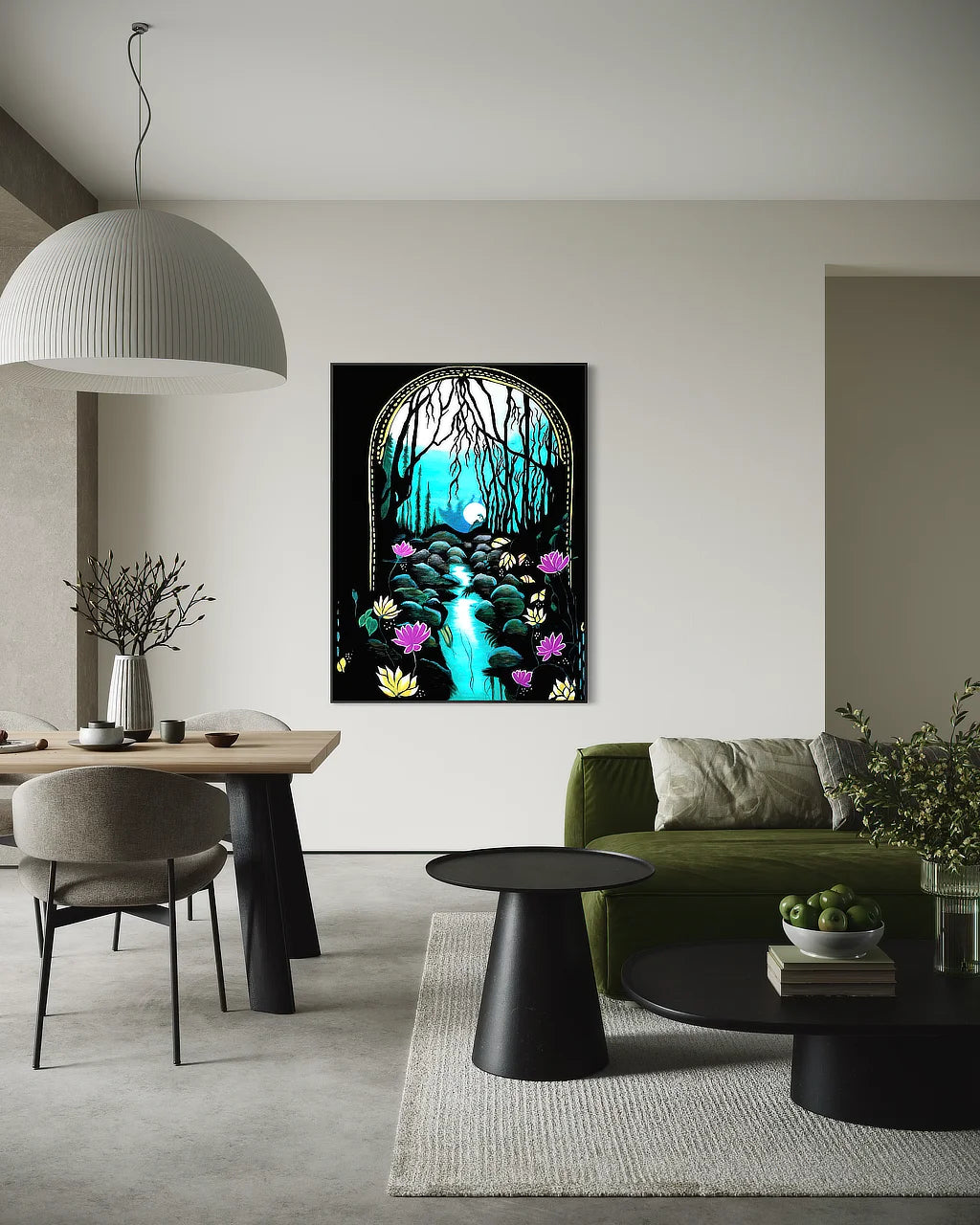 Enchanted Brook BLACK Canvas Originals painting (60x45 inches) by Sonia Malboeuf, modern residential living room