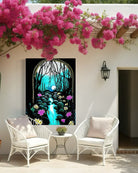 Enchanted Brook BLACK Canvas Originals Chromaluxe® HD Metal (48x36  inch) indoor/outdoor wall art, on a patio wall.