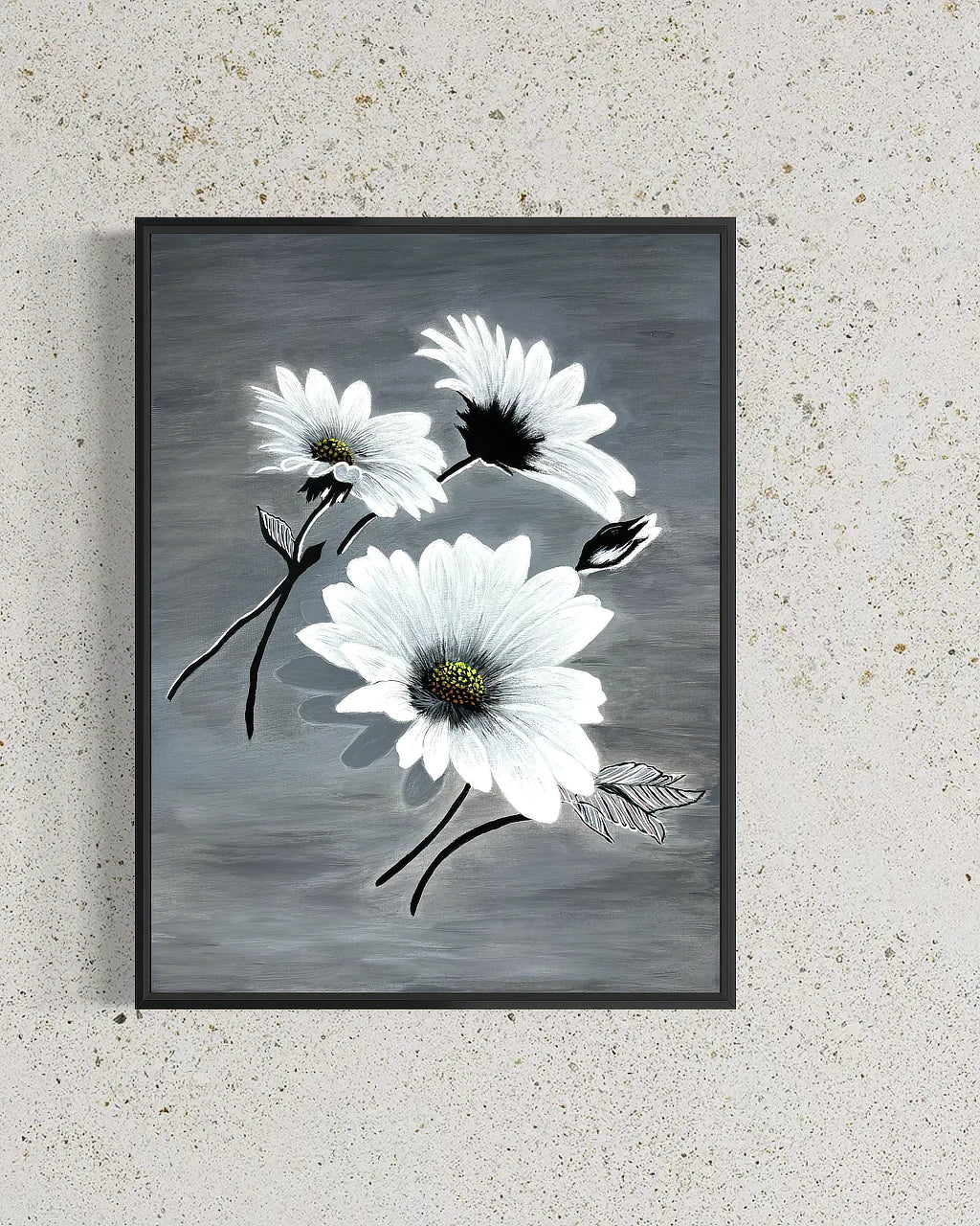 In the Wind original painting on canvas by Sonia Malboeuf, close studio view with visible brush strokes