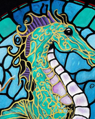 Macro detail of Keeper of the Blue Realm Me BLACK Canvas Originals painting by Sonia Malboeuf, close-up detail.