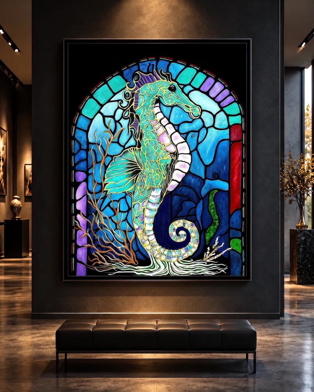 Keeper of the Blue Realm BLACK Canvas Originals painting (72x54 inches) by Sonia Malboeuf, gallery exhibition.