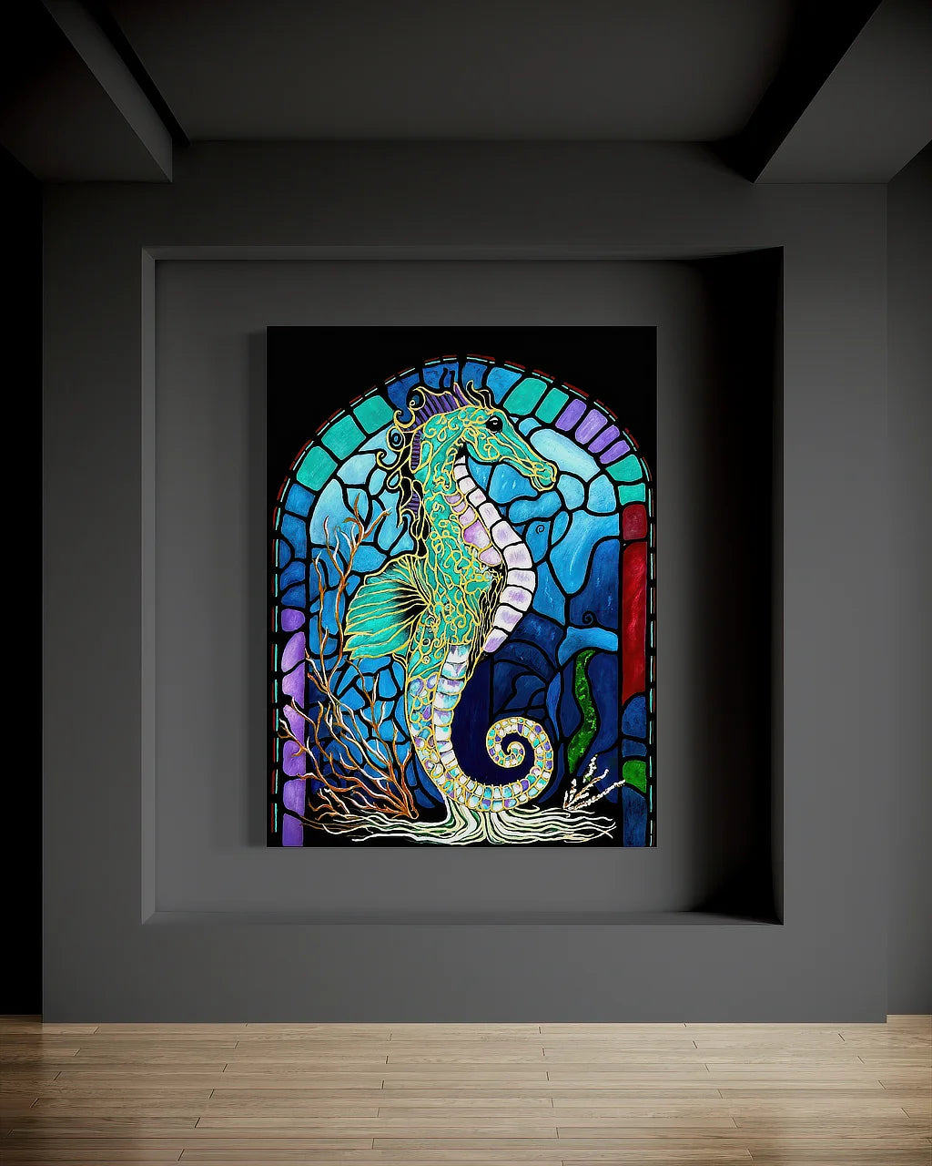 Keeper of the Blue Realm BLACK Canvas Originals painting (72x54 inches) by Sonia Malboeuf, gallery exhibition.