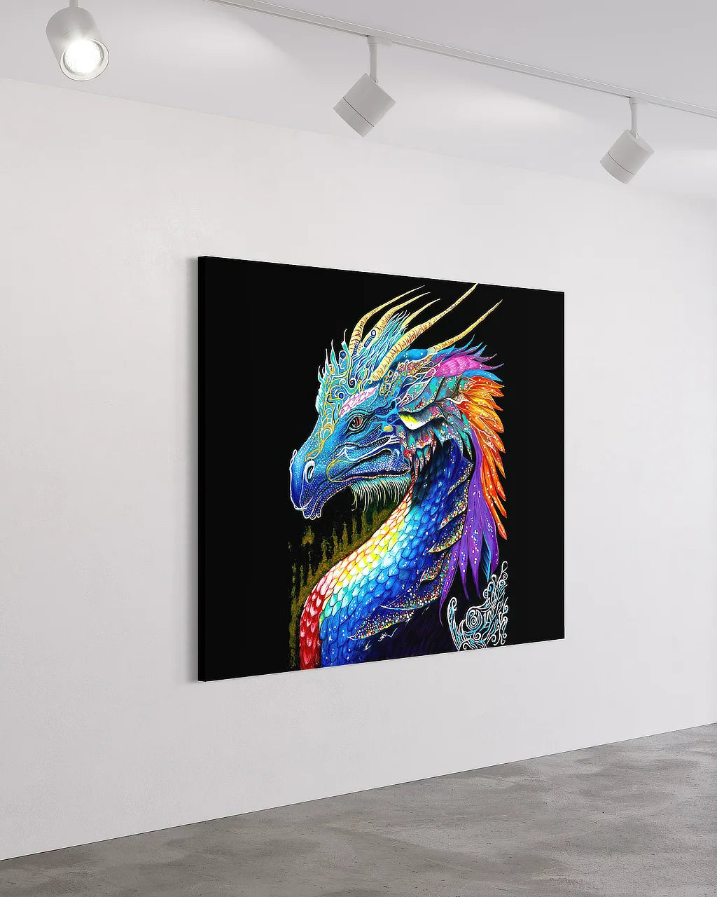 The Guardian BLACK Canvas Originals museum wrap art print (54x72 inches), in studio interior.