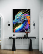 The Guardian BLACK Canvas Originals canvas art print (60x45 inch) in black floating frame, displayed above modern console table.