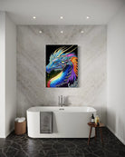 The Guardian BLACK Canvas Originals Chromaluxe® HD Metal (48x36  inch) indoor/outdoor wall art, displayed on marble bathroom wall.