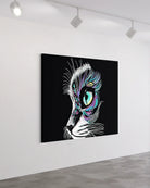 Moonlit Gaze BLACK Canvas Originals museum wrap art print (54x72 inches), on studio wall.