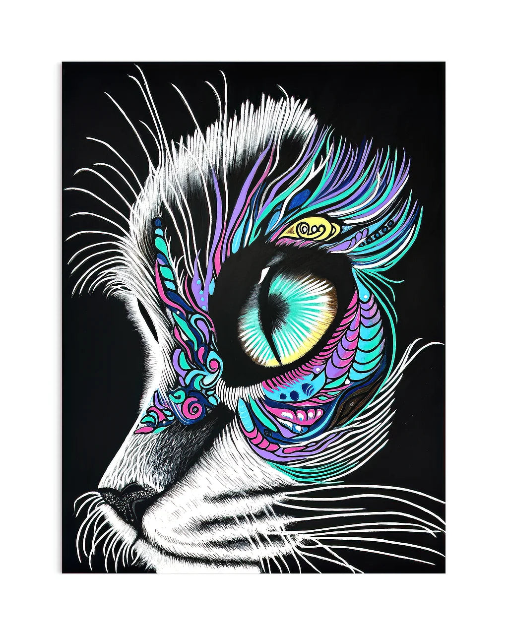 Moonlit Gaze original painting on canvas by Sonia Malboeuf, unframed close studio view with visible brush strokes