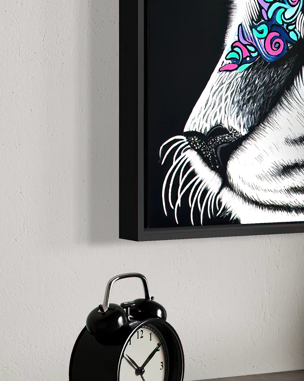 Floating frame detail of Moonlit Gaze BLACK Canvas Originals painting by Sonia Malboeuf, showing float profile.