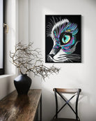 Moonlit Gaze original painting by Sonia Malboeuf  in black floating frame displayed in a collector’s home interior