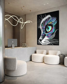 Moonlit Gaze 72x54 BLACK Canvas Original art print displayed in modern architectural reception space.
