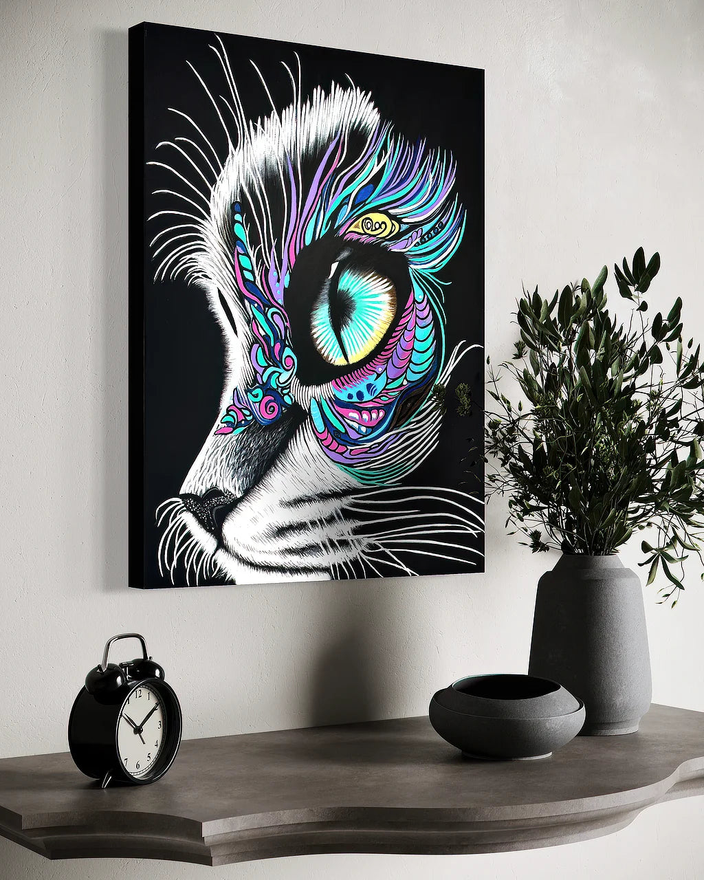 Moonlit Gaze BLACK Canvas Originals museum wrap art print (24x18 inches), showing black finished edge detail.