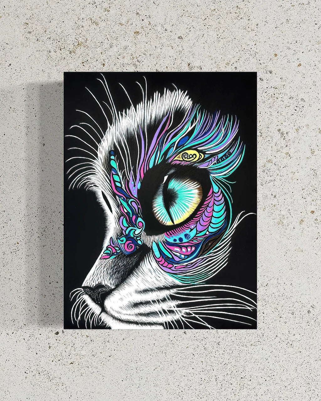 Moonlit Gaze original painting on canvas by Sonia Malboeuf, close studio view with visible brush strokes