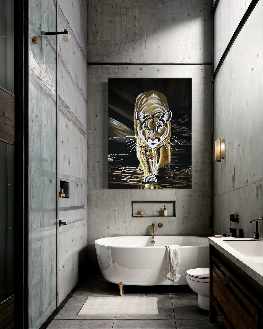 Mountain Lion-Kojo HD Metal print in large bathroom