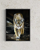 Mountain Lion-Kojo original painting on canvas by Sonia Malboeuf, close studio view with visible brush strokes