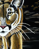 Macro detail of Mountain Lion-Kojo original painting showing textured brushwork and layered acrylic around the eye.