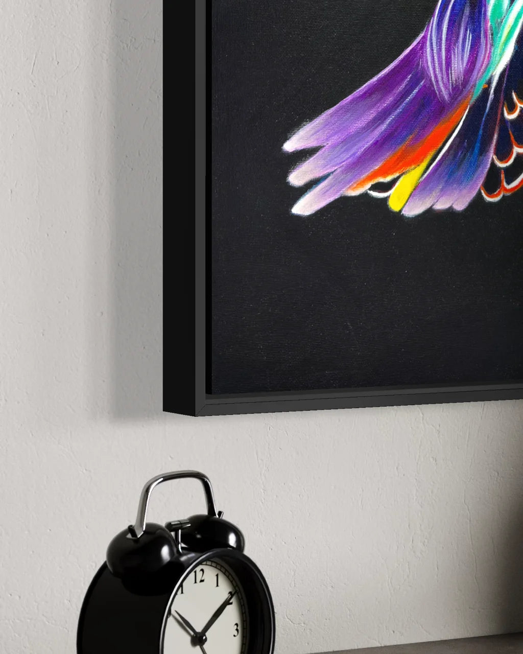 Close up Rise UP BLACK Canvas Originals by Sonia Malboeuf, floating frame corner detail.