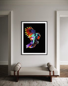 Rise Up BLACK Canvas fine art matte paper print (40x30 inches), staged in minimalist hallway.