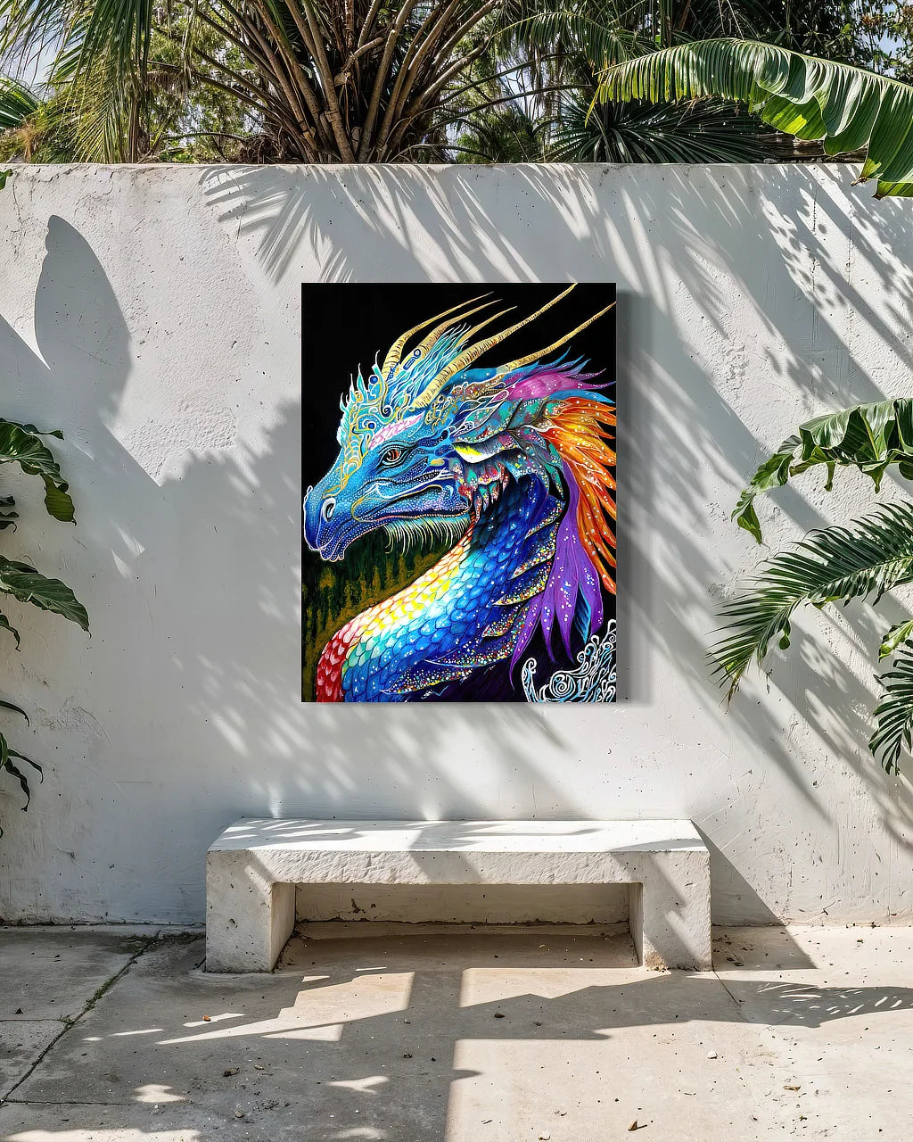 The Guardian Chromaluxe® HD Metal (48x36  inch) outdoor wall art, in modern exterior architectural patio space.