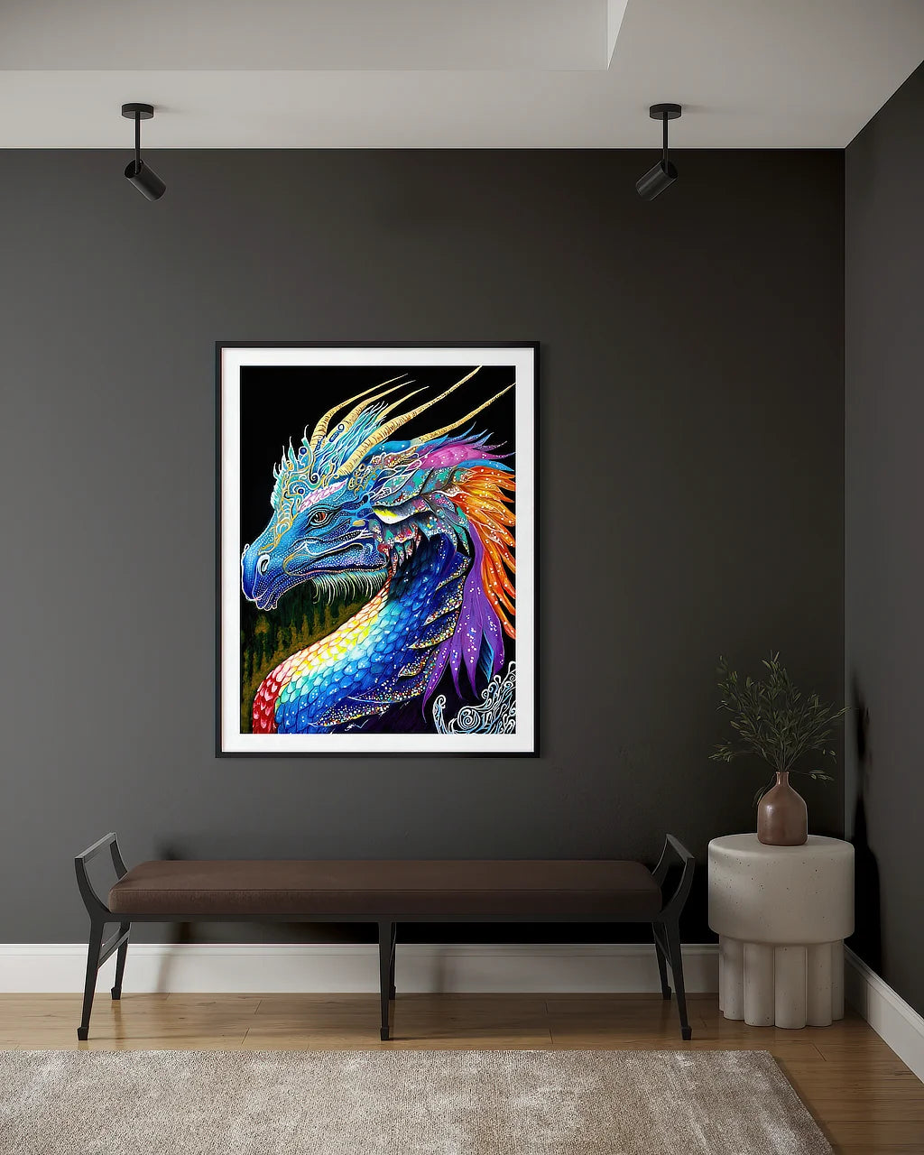 The Guardian BLACK Canvas Originals fine art matte paper print (40x30 inches), on cozy nook wall.