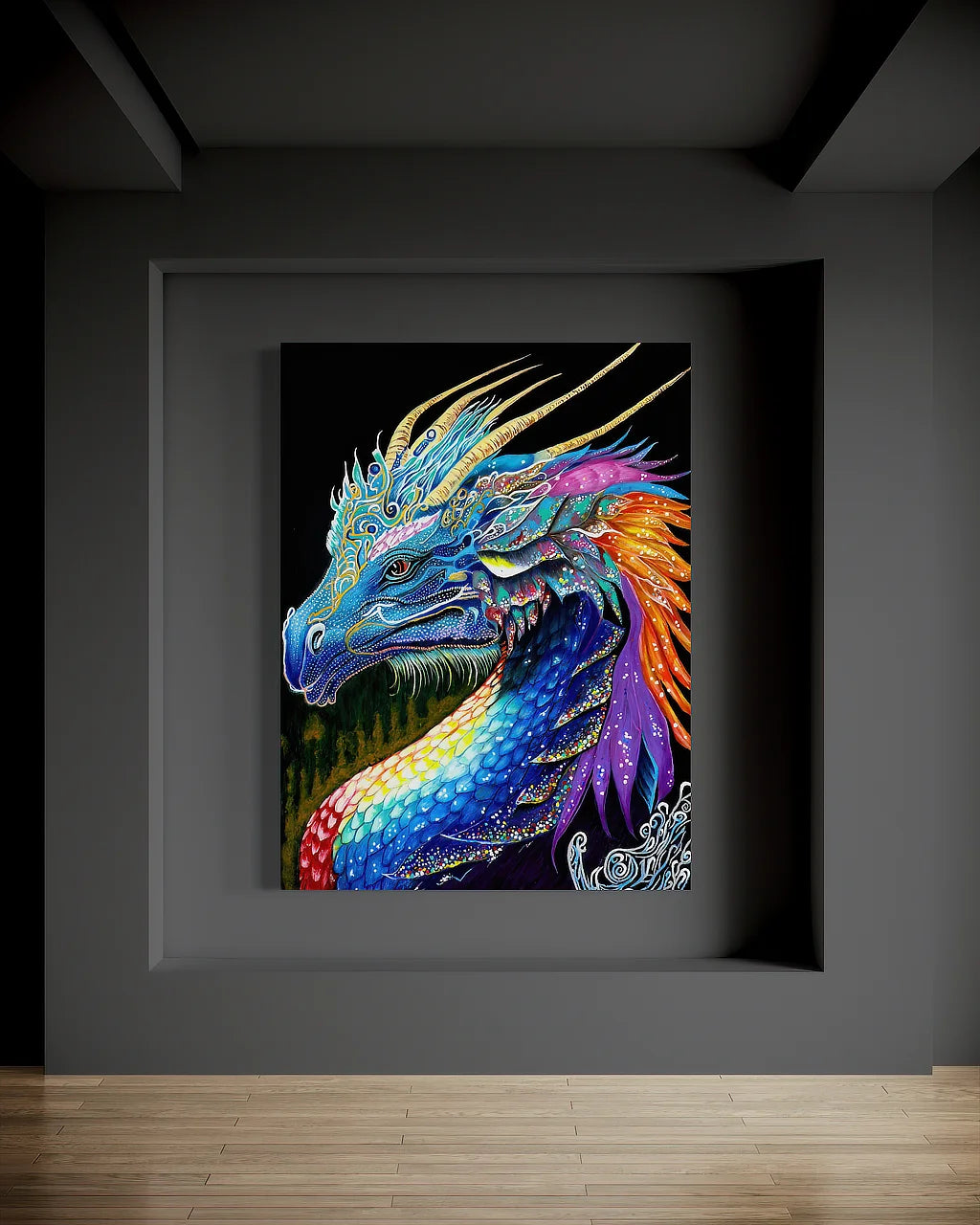 The Guardian BLACK Canvas Originals painting (72x54 inches) by Sonia Malboeuf, gallery exhibition.