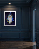 The Last Wizard BLACK Canvas Originals fine art matte paper print (40x30 inches), in minimalist hallway.