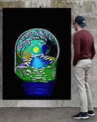Noah looking at the Secret Crossing, BLACK Canvas Originals museum wrap art print (72x54 inches), on museum stonewall.